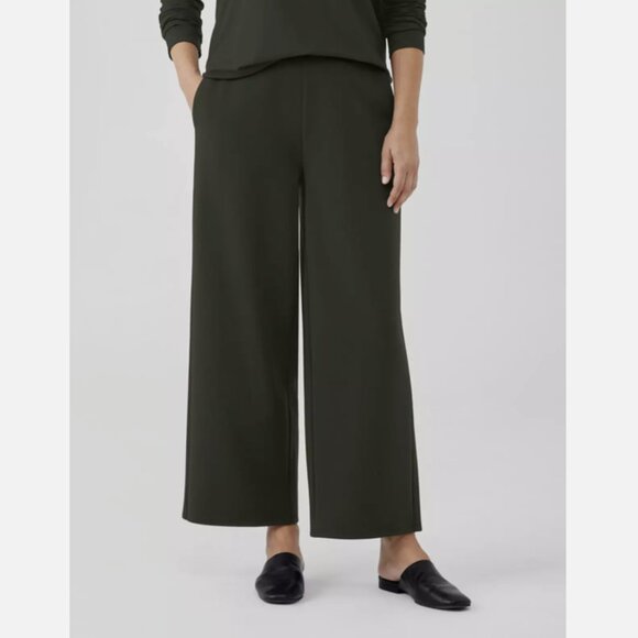 Eileen Fisher Dark Green Washable Flex Ponte Wide-Leg Pant